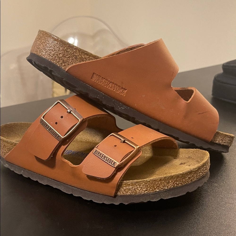 Birkenstock Tan Slide Sandals with Buckles